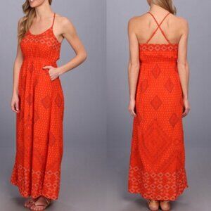 Lucky Brand Irving & Fine Orange Strappy Maxi Dress Pockets Sequin India XL